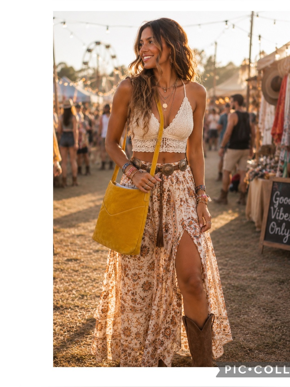 Vintage Mustard Yellow Boho Festival Crossbody Bag + Matching Cosmetic Pouch